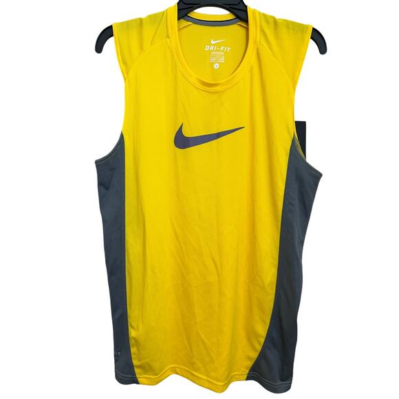 Nike Dri-FIT Yellow & Gray Sleeveless Athletic Training Shirt Sze S - Picture 1 of 5
